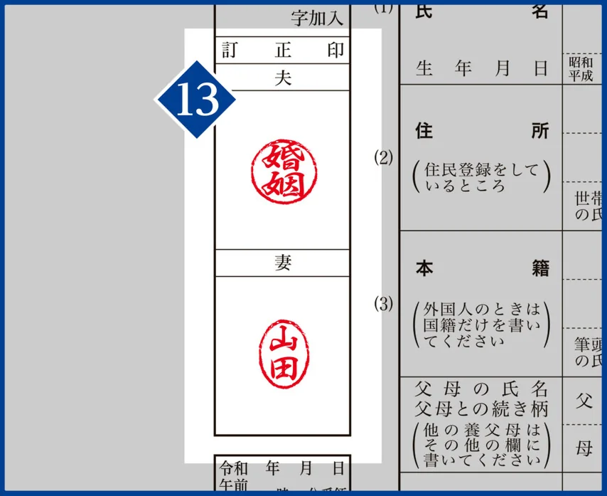 婚姻届の書き方 訂正印
